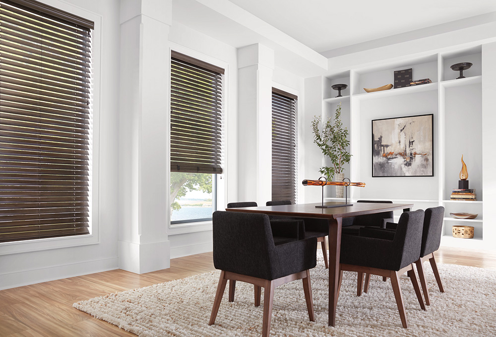 faux wood blinds 2020 EW Cordlock Patina Dining Room