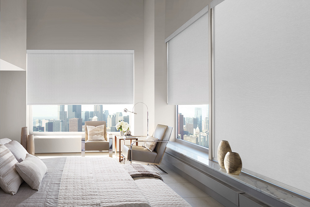 roller shades bedroom in apartment